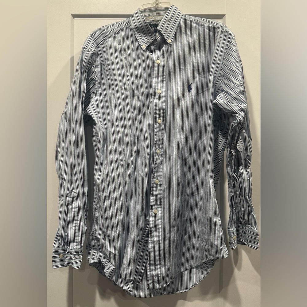 Vintage Ralph Lauren Men's Blue Striped Button Down Shirt